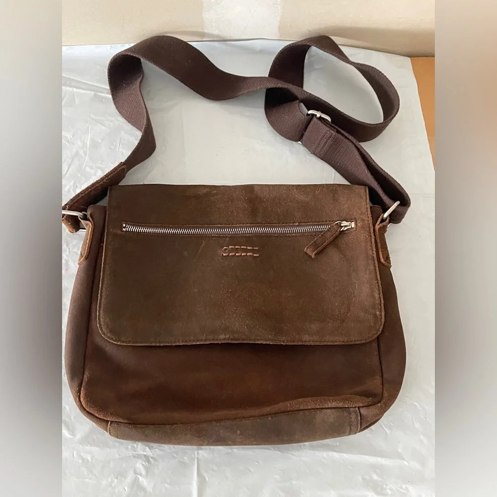 Leonhard Heyden Suede Brown Leather Messenger Bag